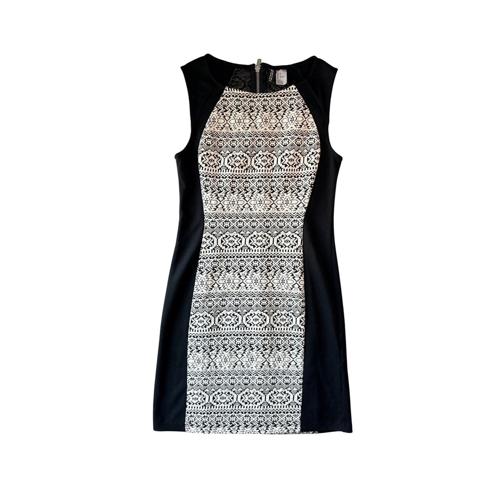 H&M Divided Womens Sleeveless Geometric Tribal Print Lace Back Sheath Mini Dress